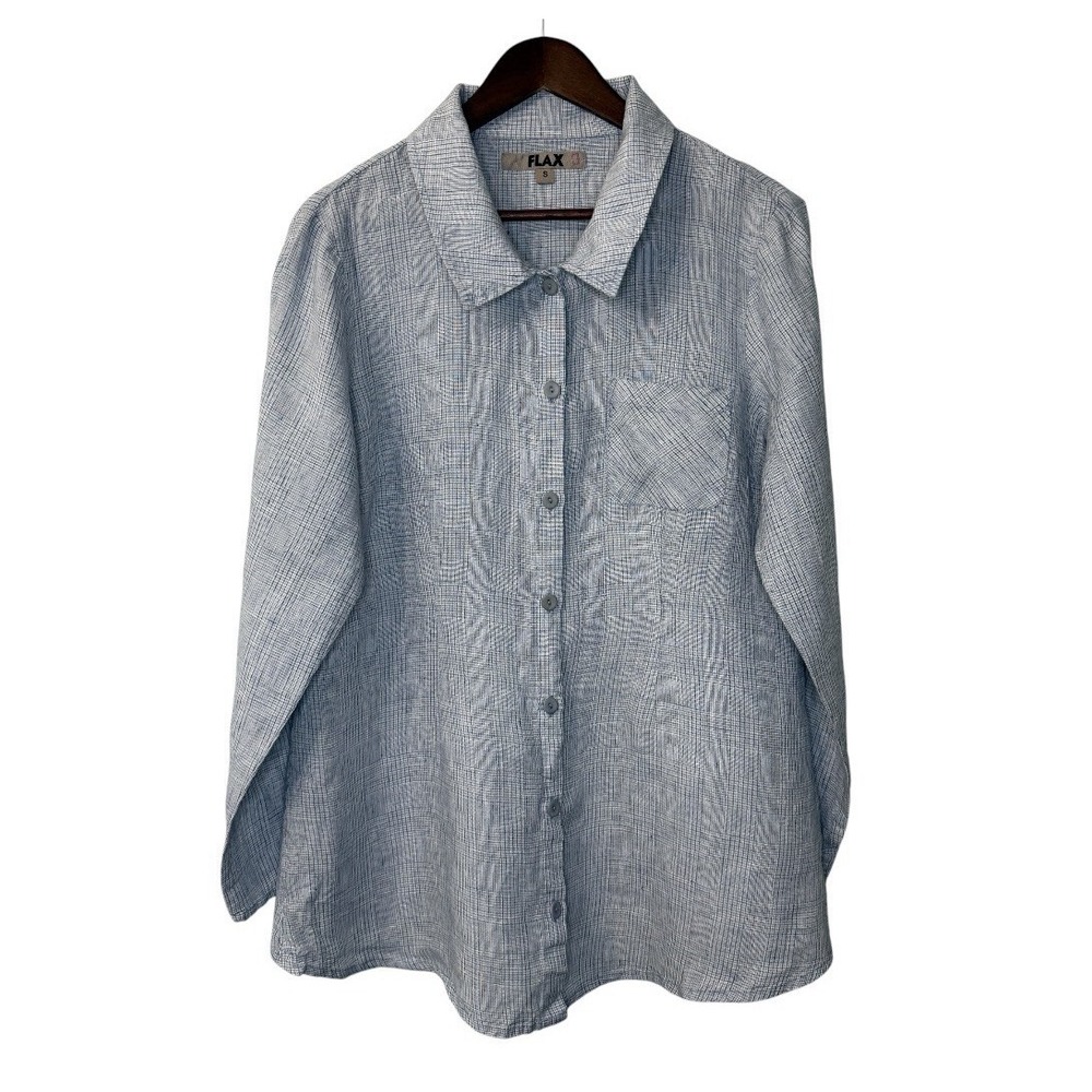NEW Flax button up tunic shirt womens S 6-10 blue plaid coast nautical lagenlook